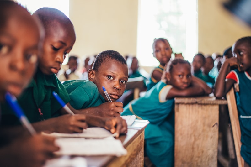 Children writing in class